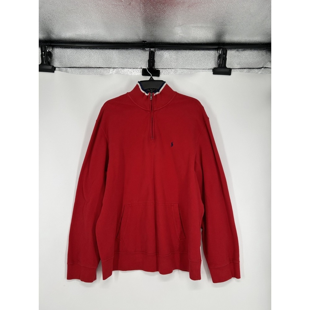 Polo Ralph Lauren Sweater Men's XL Red White And‎ Blue Mock Neck Quarter 1/4 Zip